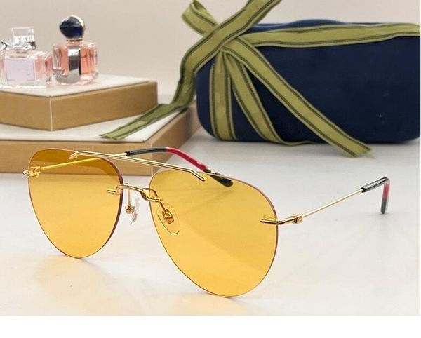 

2023 sunglasses gold thin metal frameless yellow oval glasses available with box, White;black