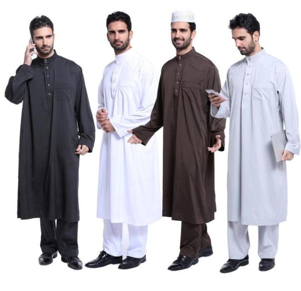 

men039s tracksuits dubai arab islam muslim clothing sets men jubba thobe solid kimono long robe 2 piece set and pants saud9785410, Gray
