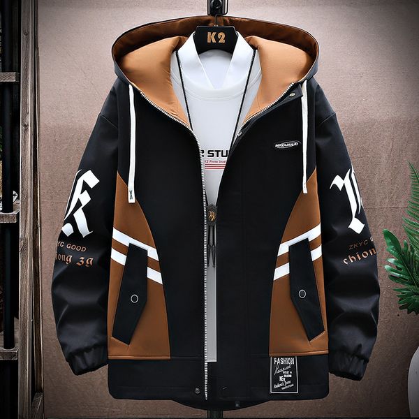 

men's jackets spring hooded jacket men breathable outwear male patchwork color streetwear comfortable casual clothing plus size 4xl 230, Black;brown