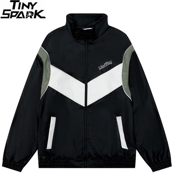 

mens jackets streetwear jacket windbreaker zipper up retro patchwork pu leather men harajuku track coat baggy loose 230808, Black;brown