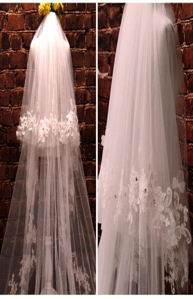 

test two layer crystal bridal veils cathedral length tulle 3m long wedding veils lace applique bride accessories with comb26117887632108, Black