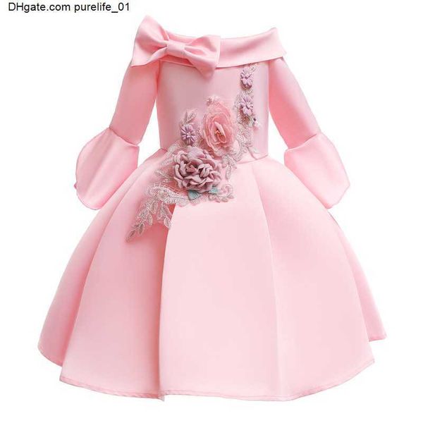 

dresses kids christmas for girls princess flower wedding dress children formal evening party pink, Blue