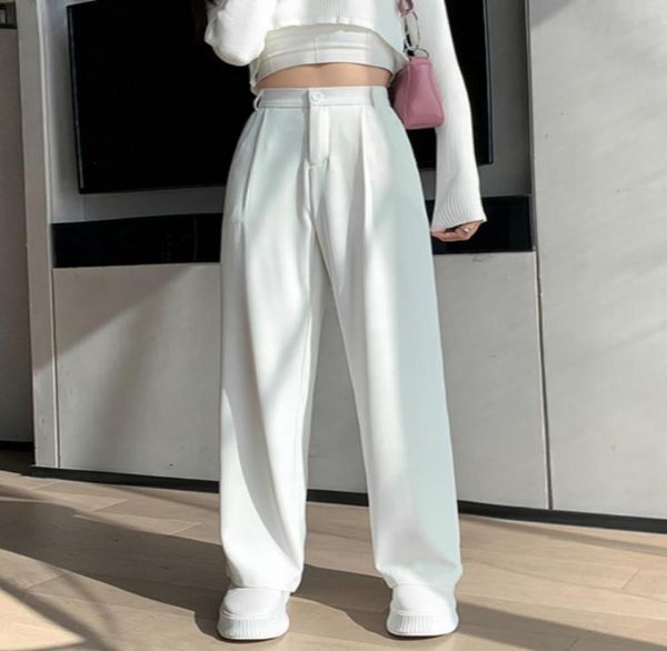 

casual high waist loose wide leg pants for women spring autumn new female floorlength white suits pants ladies long trousers9463633251045, Black;white