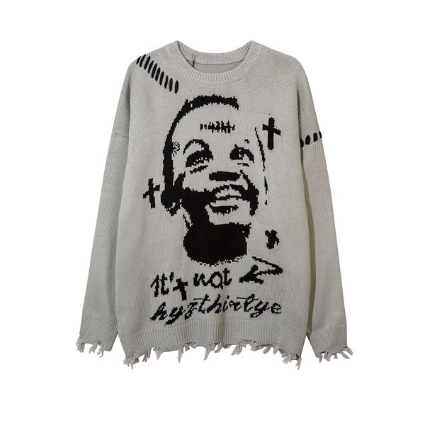 

men's sweaters streetwear boy letter cross ripped autumn baggy for men and women crew neck y2k casual sueter masculino knitted 230807, White;black