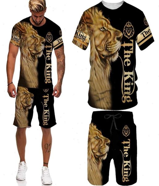 

spring summer cool lion printed oversized t shirt for men women the king mens tracksuit 2 piece set clothes camiseta30276041349039, White;black