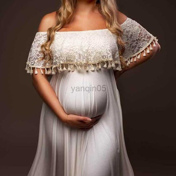 

maternity dresses 2022 new baby shower dress for pregnant woman elegant one word collar trailing long dresses for maternity clothes for psho, White