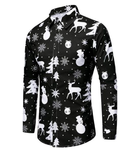 

men shirt 5 color christmas shirts snowflakes deer printed fashion casual clothes party blouse long sleeve men039s8427209, White;black