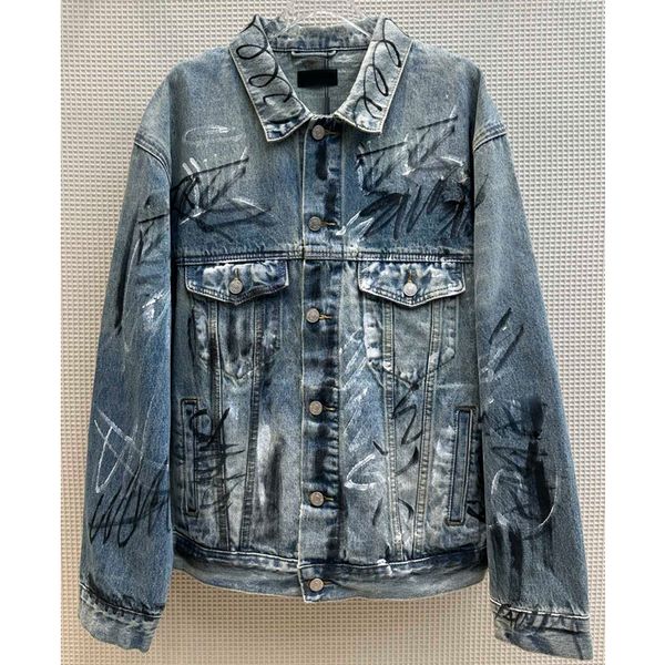 

8.8 vintage fashion letter graffiti washed denim jacket women, Black;brown
