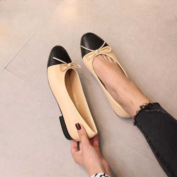 

shoes woman basic pumps 2023 two color splicing classic bow ballet work shoe large size tweed low heels fashion women pump 230807, Black