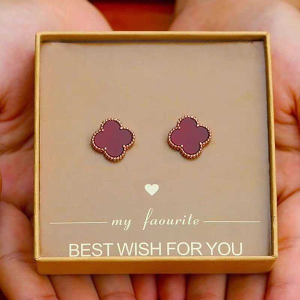 

clover earrings lucky four leaf grass pure silver ear nail for women simple and versatile 2023 new high grade ornaments gift for girlfriend, Golden