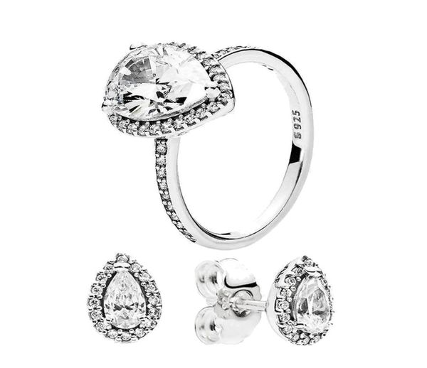 

women's 925 sterling silver wedding rings cubic zirconia diamonds for teardrop ring and earring sets engagement ladies gift with box984, Slivery;golden