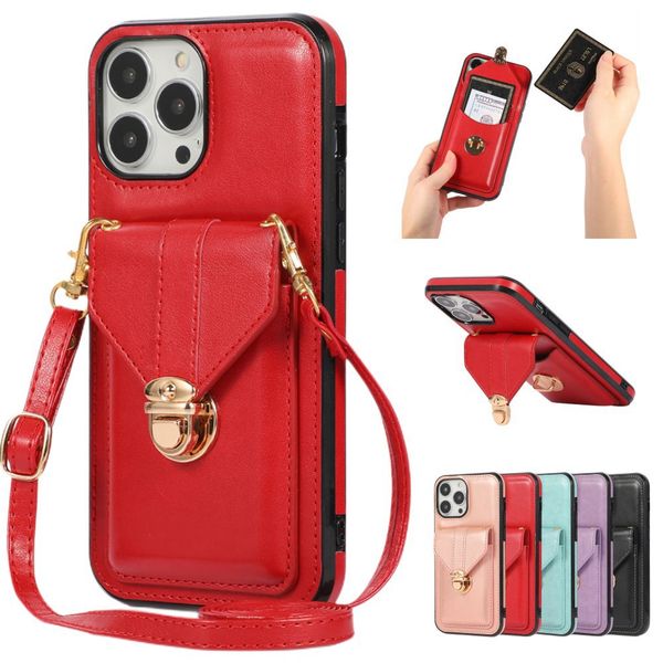

leather card slot wallet case for iphone 11 12 13 14 pro max x xr xs max se 7 8 plus phone bag card holder lanyard cover strap