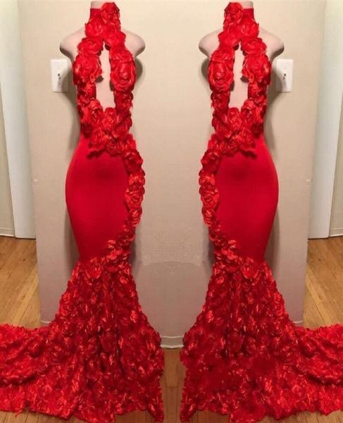 

red rose mermaid prom dresses 2022 new high neck appliques formal evening dresses sweep train party gowns6246504, Black