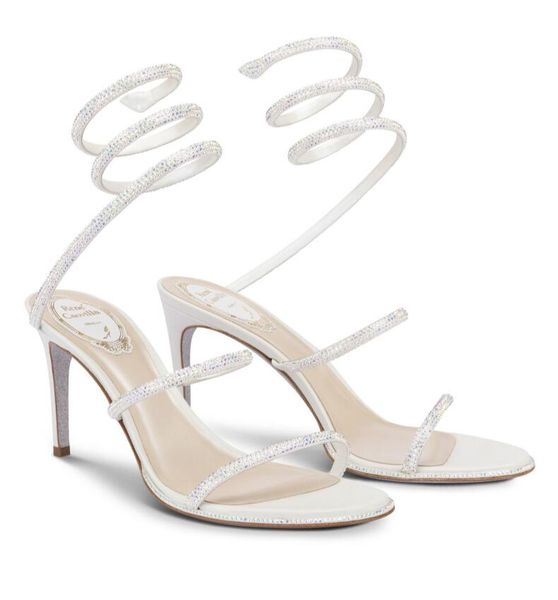 

famous 23s/s renecaovilla satin evening sandals shoes cleo crystal strappy embellished high heels bridal wedding dress perfect walking, Black