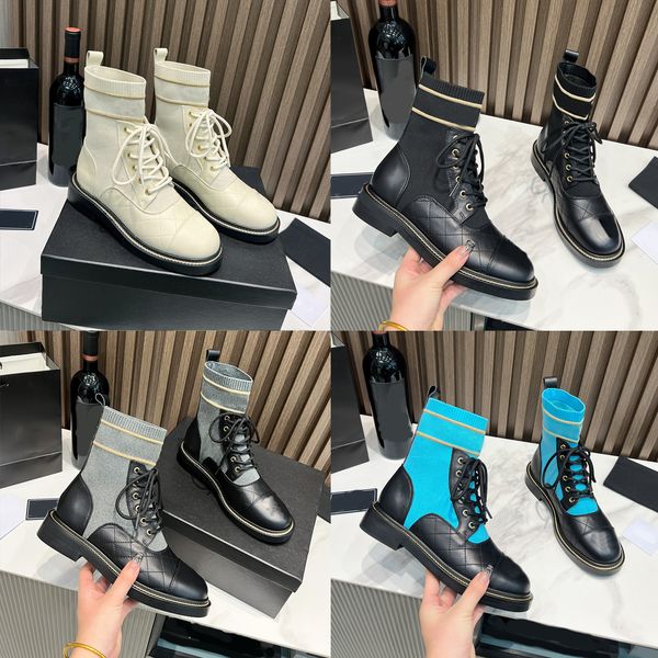 

designer luxury martin socks boots womens genuine leather upper multiple colors knitted elastic hose boot ladys fashion low-heeled comfort s, Black