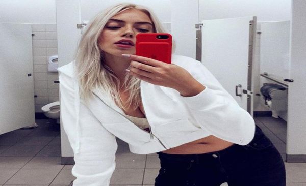 

women039s hoodies sweatshirts zipup autumn winter women pockets slim crop jacket female clothes drawstring white hoody 3299135, Black