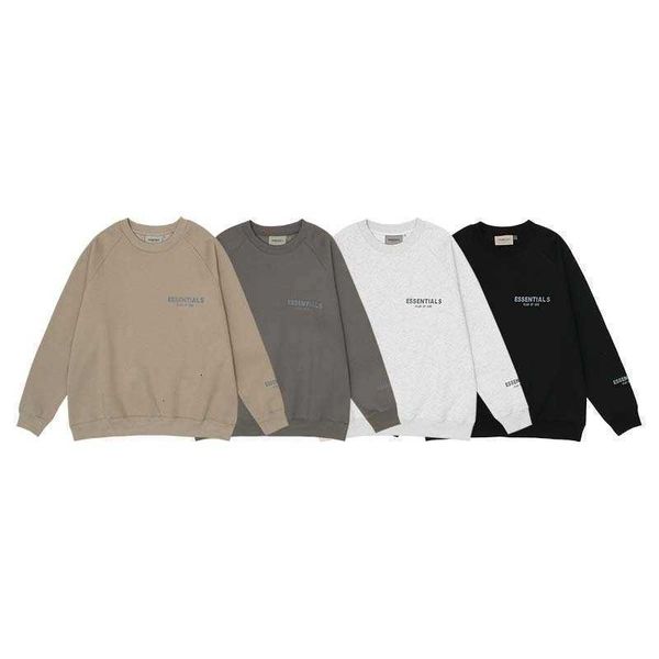 

autumn and winter double thread esential 3m reflective letters men's women's pullover plush round neck sweater, Black