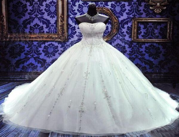 

princess beads crystal ball gown wedding dresses sweetheart neck laceup beading wedding bridal gowns plus size1639043, White