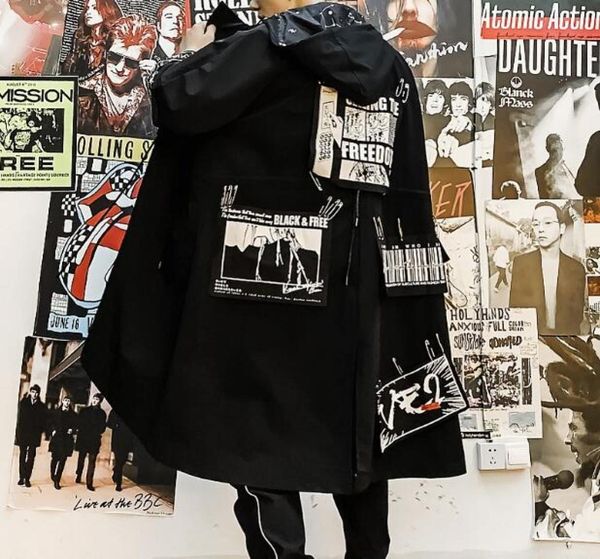 

autumn gothic men039s trench hooded coat xlong hip hop harajuku windbreakers cloak streetwear jacket loose male clothing4858925, Tan;black