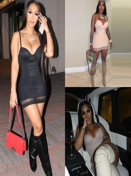 

2022 new arrivals ladies mini dress summer suspender bra backless mesh stitching hip wrap skirt for womens xsxl2733853, Black;gray