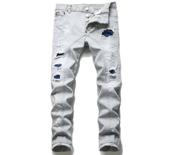

men ripped slim fit jeans skinny straight leg washed frayed motocycle denim pants hip hop stretch biker men039s trousers 12022131767, Blue