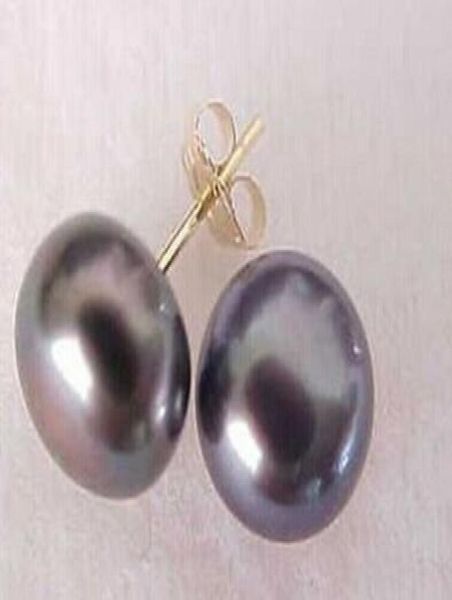 

89 mm tahitian black pearl stud earrings 14k goldbox01233949348, White