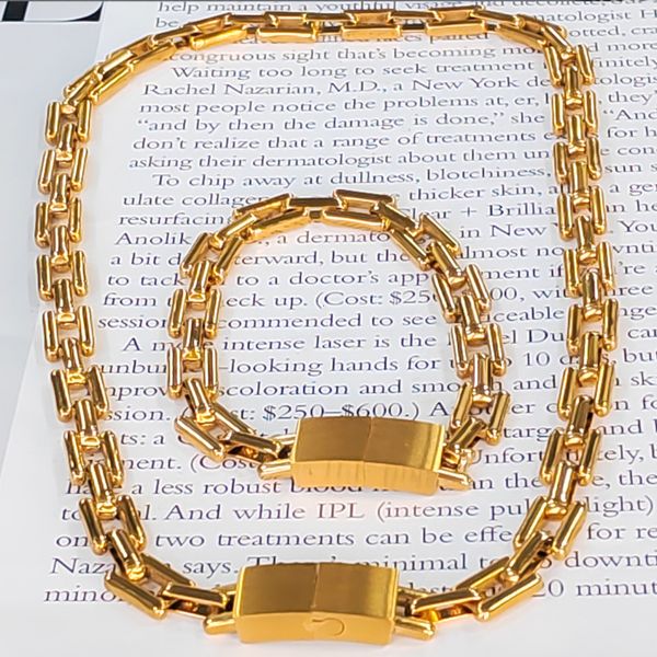 

wedding jewelry sets stylish fine polished stainless steel chunky chain necklace bracelet set clasp collar choker for men women 230808, Slivery;golden