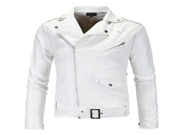 

men slim white leather jackets oblique zipper motorcycle outwear moto biker coats size 4xl309n9020775, Black