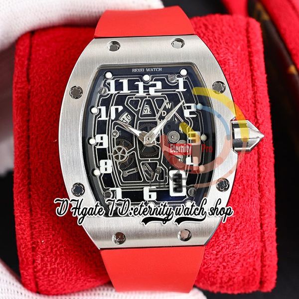 

zyf 67-01 automatic mechanical mens watch 316l stainless steel case skeleton dial number markers red rubber strap super version eternity her, Slivery;brown