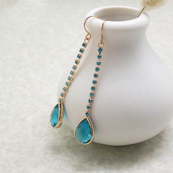 

advanced blue diamond droplet pendant long tassel earrings simple and luxury zircon earrings women's earrings 000017, Golden