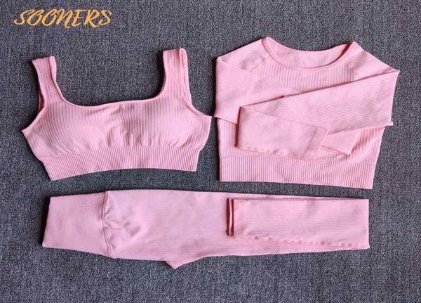 

sooners yoga outfit shaping seamless high waist legging fitness sports bras long sleeve crop 23pcs sportswear workout clothes6781823, White;red