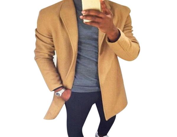 

plus size autumn winter men wool trench coat warm lapel long coats cardigan fashion male solid slim jacket windbreaker outwear3959171, Tan;black