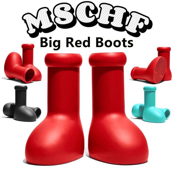 

mschf astro boy big red black boots rain boots designer men women boot eve rubber reps over the knee booties cartoon shoes thick bottom plat
