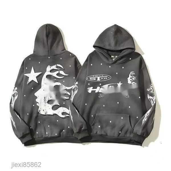 

2003fashion hoodie mens vintage distressed flame graffiti print loose high street couple pullover g1o5# 3123, Black