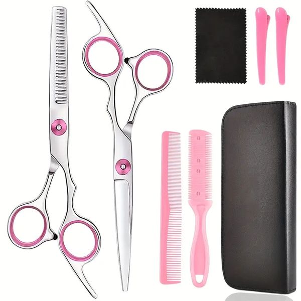

8-piece professional pink hair cutting scissors kit - perfect for men, women, and pet hair
