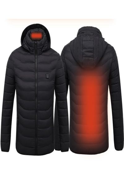 

men039s down parkas warm winter mens heated coat usb electric battery heating hooded jacket outdoor thermal clothing winter par2821427, Black