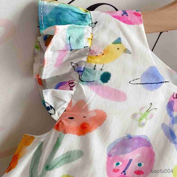 

girl's dresses baju anak bayi katun gaun anak perempuan motif kartun baju anak musim panas baru lengan terbang gaun putri renda manis r, Red;yellow