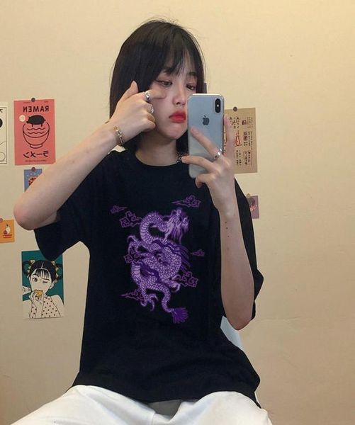 

oversize harajuku retro chinese dragon print hip hop women t shirt mujer loose gothic punk chic casual summer tee8357893, White
