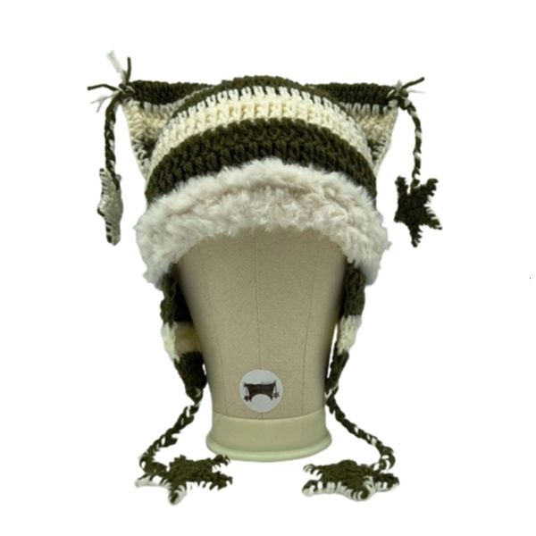 

beanie/skull caps girl cartoon cat ear knit beanie hat y2k-style party hat po props girl cute slouchy crocheted hat drop 230807, Blue;gray