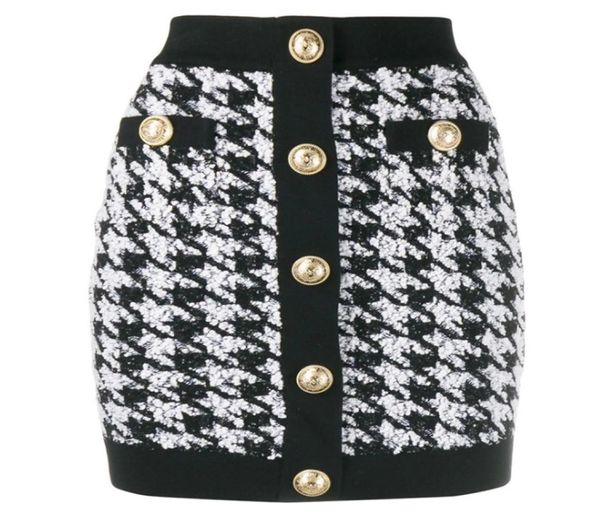 

premium new style original design women039s classic houndstooth skirt metal buckles bright silk tweed high waist sk7199733, Black