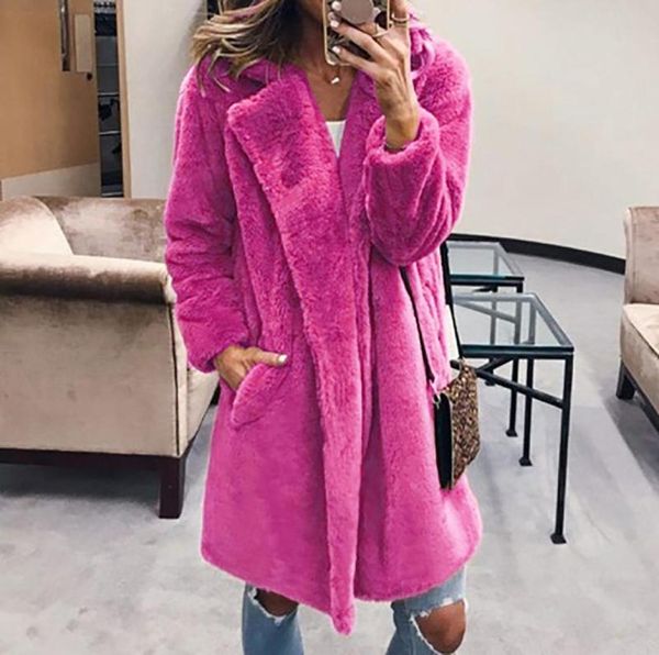

large size s3xl faux fur teddy bear coat jacket women fashion open stitch winter hooded coat female long sleeve fuzzy jacket9544450, Black