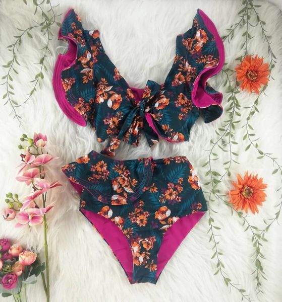 

v neck strap ladies bikini high waist strappy swimsuit fashion summer beach bikini ruffled swimsuit9377796