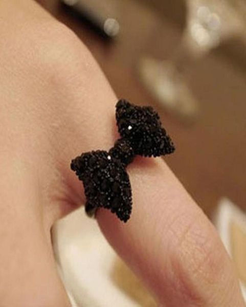 

sweet temperament with side stones style retro black full diamond bow ring blitzker adjustable ring1062395, Silver