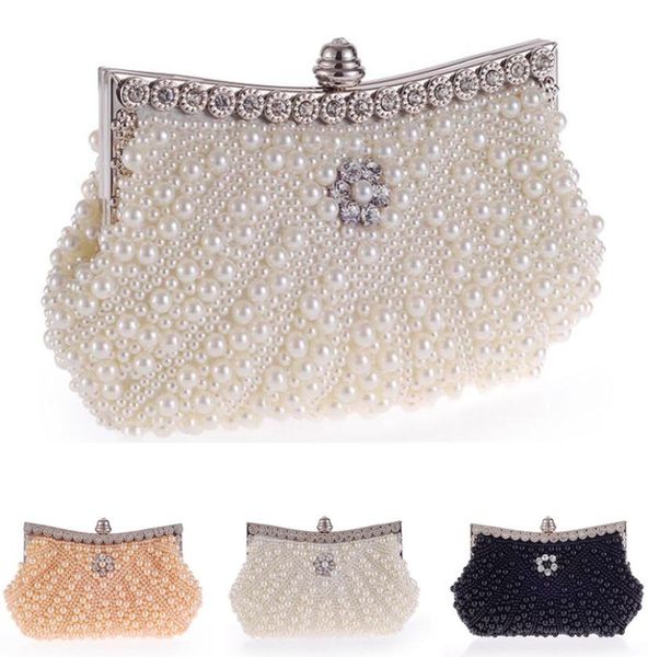 

stunning handmade heavy pearl beaded bridal hand bag lady clutch wedding prom cocktail party evening handbag white black light cha6796905