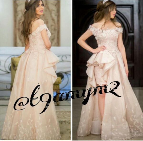 

pale pink prom dresses 2016 couples fashion off the shoulder hi lo skirt guipure lace appliques with side ruffles tulle gowns 2k151301582, Black