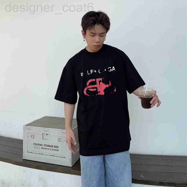 

women's t-shirt designer paris b family destroyed letter printing mesh red same style men's and loose short sleeve t-shirt 9m0g, White