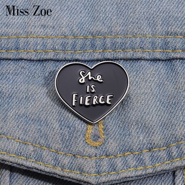 

she is fierce enamel pins custom shakespeare quotes black heart brooches lapel badges feminist jewelry gift for kids friends, Gray