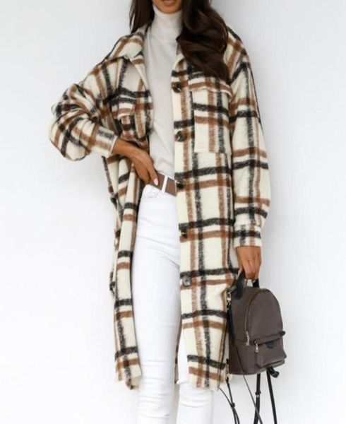 

women039s wool blends winter women plaid long coat casual turn down collar thick oversize jacket fashion singlebreasted warm f7984536, Black