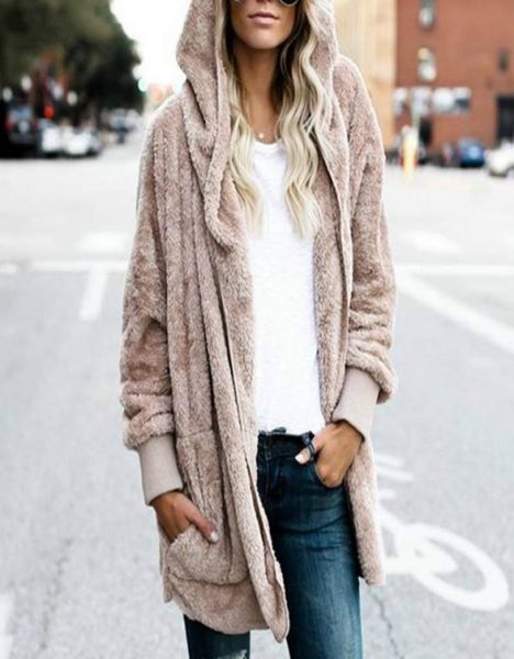 

new year spring autumn faux fur teddy bear coat jacket women fashion open stitch hooded coat female long sleeve fuzzy jacket 3xl4661979, Black