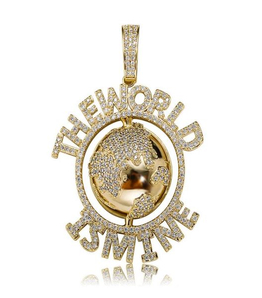 

hip hop pendant necklace for men women the world is mine cubic zirconia letters 18k gold plated polished copper earth fashion jewe1148775, Silver